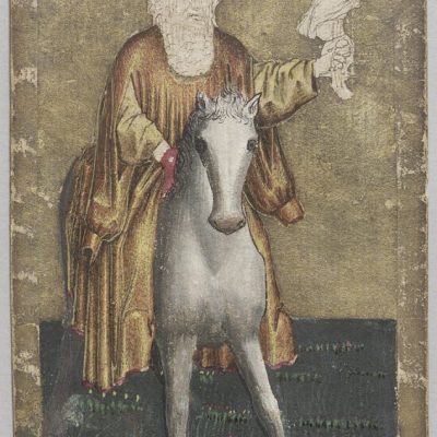 Jagd in der Kunst: Spielkarte Reiher König. Der Silberreiher ist als Beute zu verstehen.