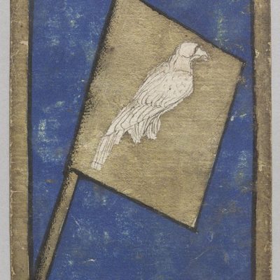 Spielkarte Falkenbanner (10). Der Falke ist der jagende Raubvogel.